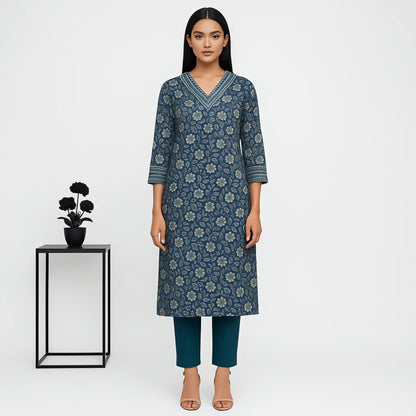Straight Fit Printed V-Neck Flash Buy Kurta