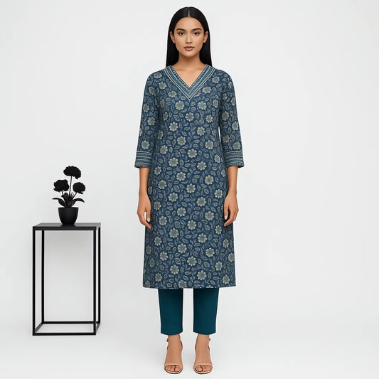 Straight Fit Printed V-Neck Flash Buy Kurta