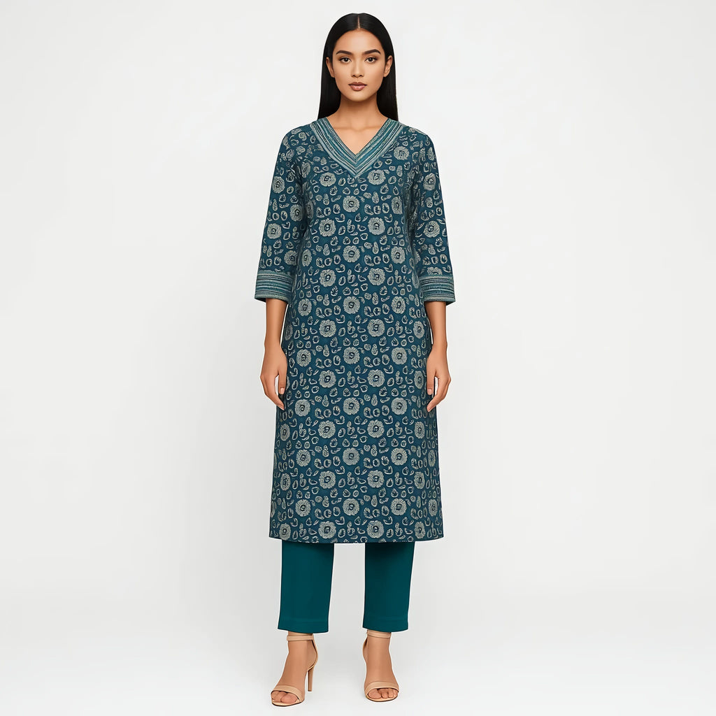 Straight Fit Printed V-Neck Flash Buy Kurta