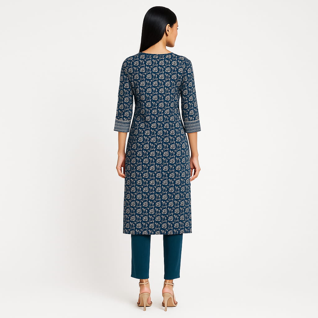 Straight Fit Printed V-Neck Flash Buy Kurta