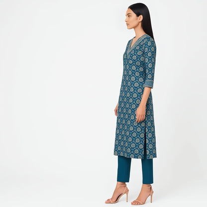 Straight Fit Printed V-Neck Flash Buy Kurta