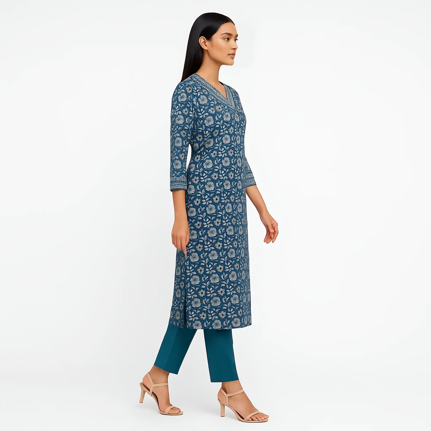 Straight Fit Printed V-Neck Flash Buy Kurta