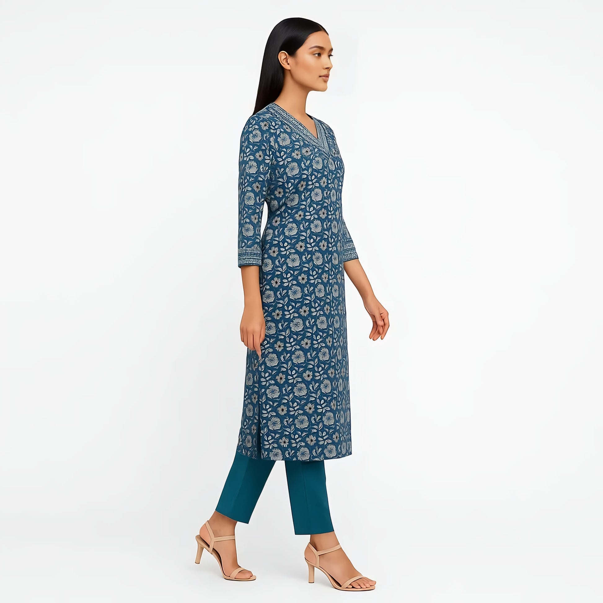 Straight Fit Printed V-Neck Flash Buy Kurta