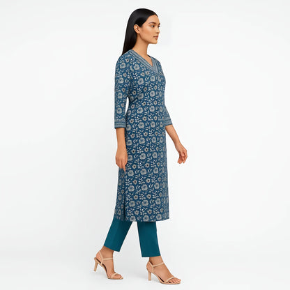 Straight Fit Printed V-Neck Flash Buy Kurta