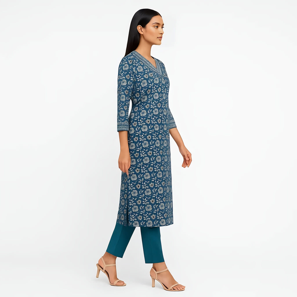 Straight Fit Printed V-Neck Flash Buy Kurta