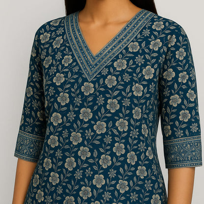 Straight Fit Printed V-Neck Flash Buy Kurta