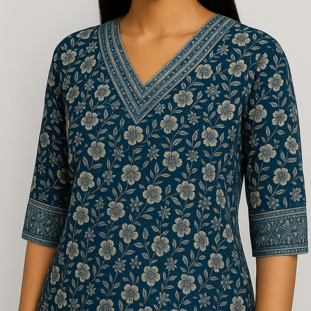 Straight Fit Printed V-Neck Flash Buy Kurta