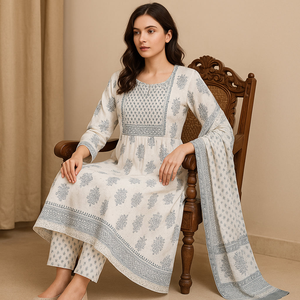 Flare Fit Printed Round Neck Flash Buy Kurta With Pant With Dupatta Set