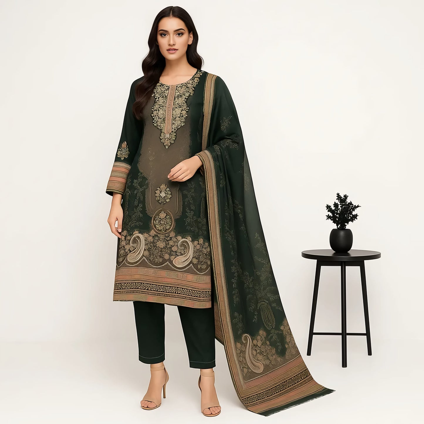 Straight Fit Embellished Round Neck Flash Buy Kurta With Pant With Dupatta Set