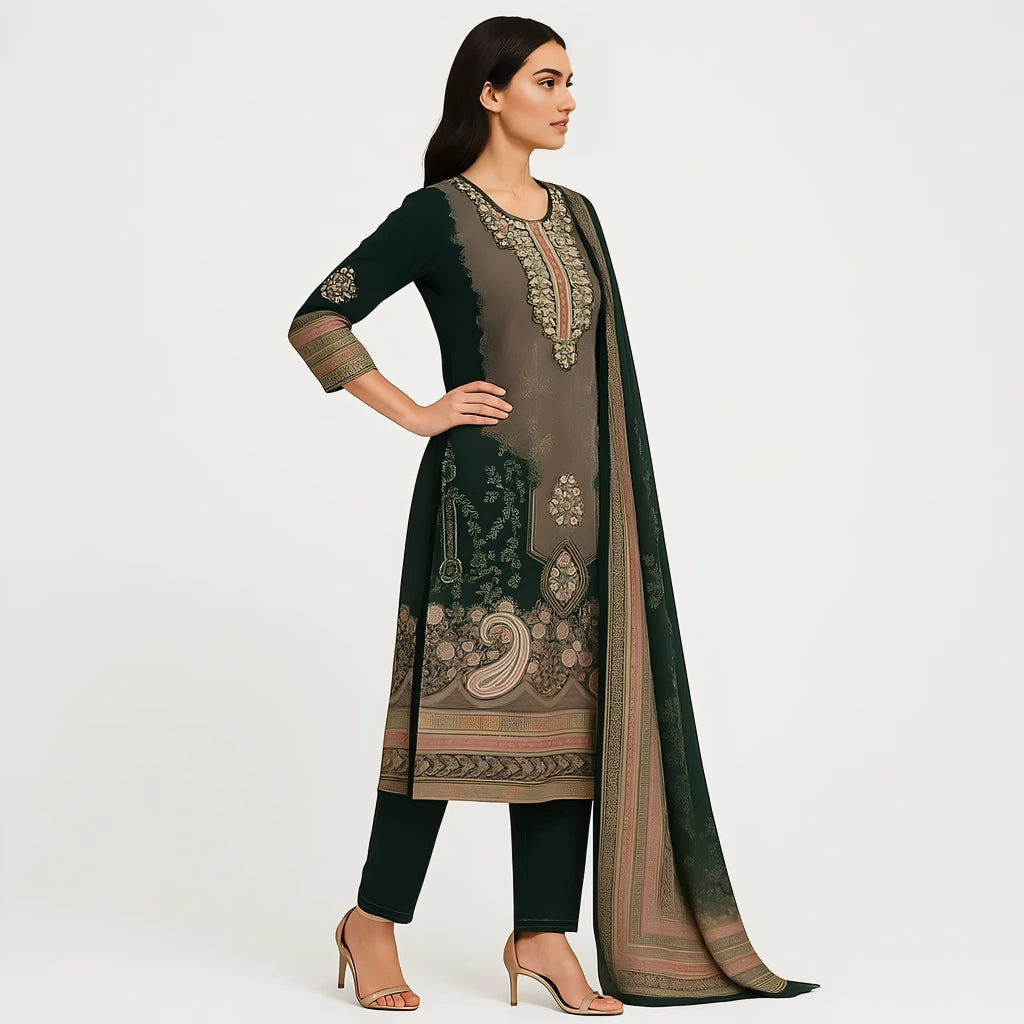 Straight Fit Embellished Round Neck Flash Buy Kurta With Pant With Dupatta Set