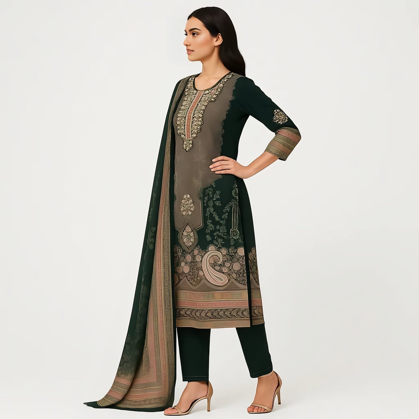 Straight Fit Embellished Round Neck Flash Buy Kurta With Pant With Dupatta Set