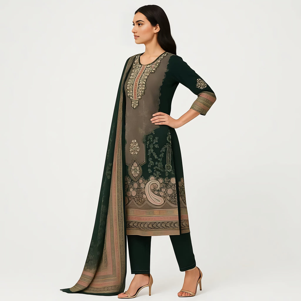Straight Fit Embellished Round Neck Flash Buy Kurta With Pant With Dupatta Set