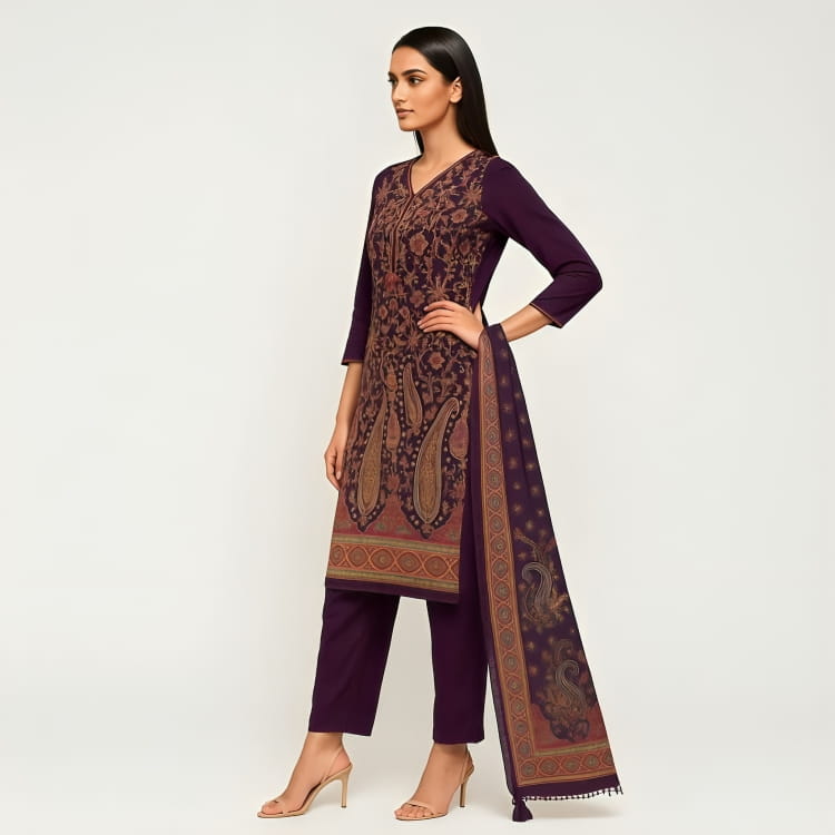 Straight Fit Embellished V-Neck Flash Buy Kurta With Pant With Dupatta Set