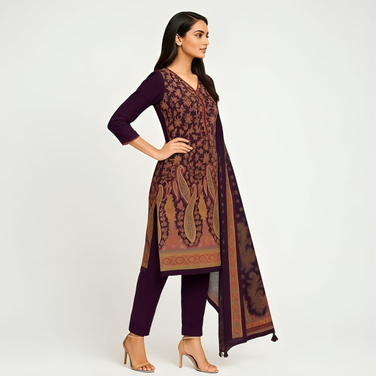 Straight Fit Embellished V-Neck Flash Buy Kurta With Pant With Dupatta Set