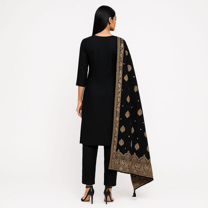 Straight Fit Embellished V-Neck Flash Buy Kurta With Pant With Dupatta Set