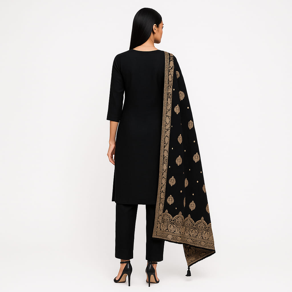 Straight Fit Embellished V-Neck Flash Buy Kurta With Pant With Dupatta Set