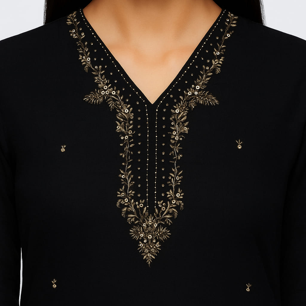 Straight Fit Embellished V-Neck Flash Buy Kurta With Pant With Dupatta Set