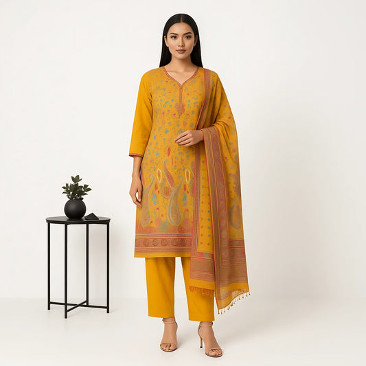 Straight Fit Embellished V-Neck Flash Buy Kurta With Pant With Dupatta Set