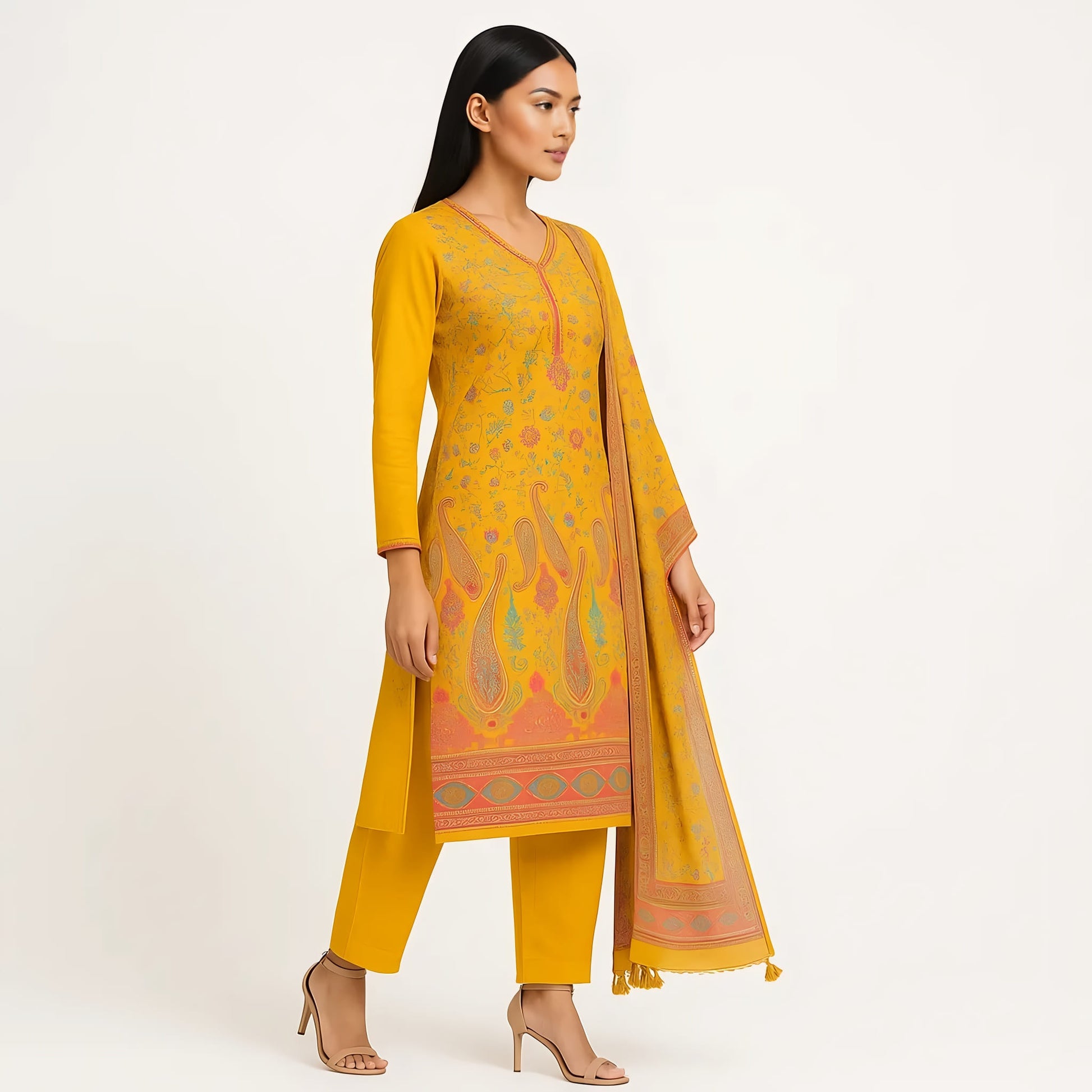 Straight Fit Embellished V-Neck Flash Buy Kurta With Pant With Dupatta Set