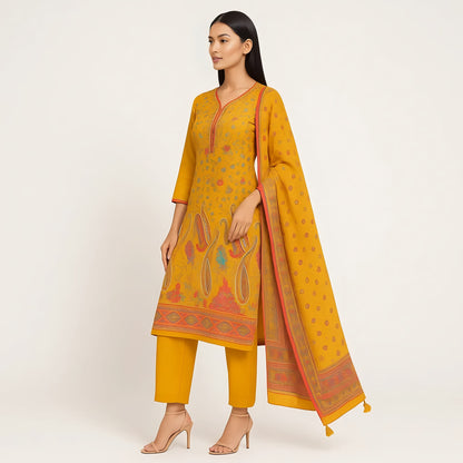 Straight Fit Embellished V-Neck Flash Buy Kurta With Pant With Dupatta Set