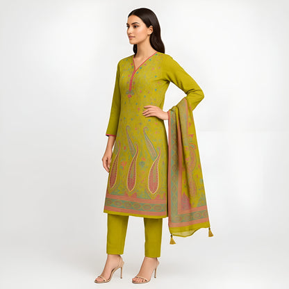 Straight Fit Embellished V-Neck Flash Buy Kurta With Pant With Dupatta Set