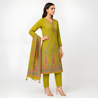 Straight Fit Embellished V-Neck Flash Buy Kurta With Pant With Dupatta Set