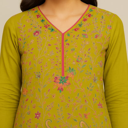 Straight Fit Embellished V-Neck Flash Buy Kurta With Pant With Dupatta Set