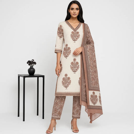 Straight Fit Embellished V-Neck Flash Buy Kurta With Pant With Dupatta Set
