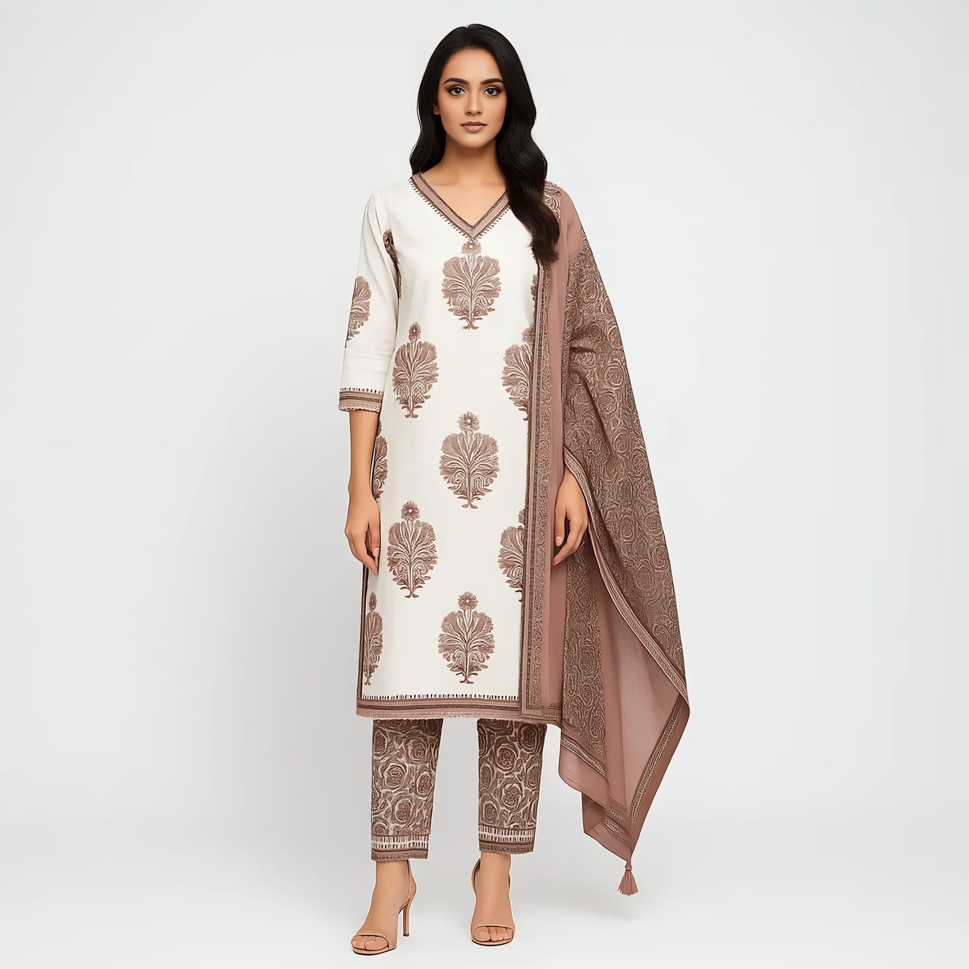 Straight Fit Embellished V-Neck Flash Buy Kurta With Pant With Dupatta Set