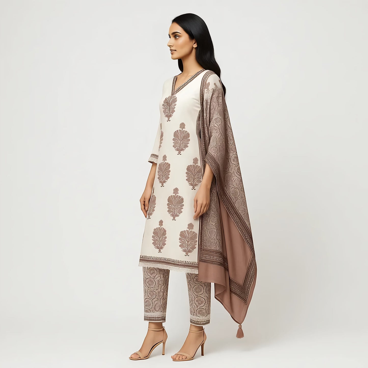 Straight Fit Embellished V-Neck Flash Buy Kurta With Pant With Dupatta Set
