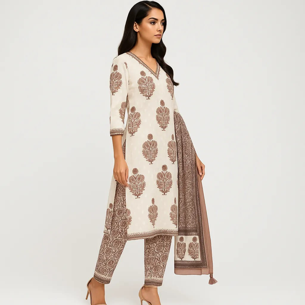 Straight Fit Embellished V-Neck Flash Buy Kurta With Pant With Dupatta Set