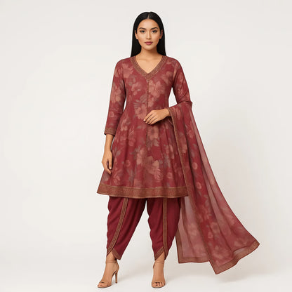 Flare Fit Printed V-Neck Flash Buy Kurta With Pant With Dupatta Set