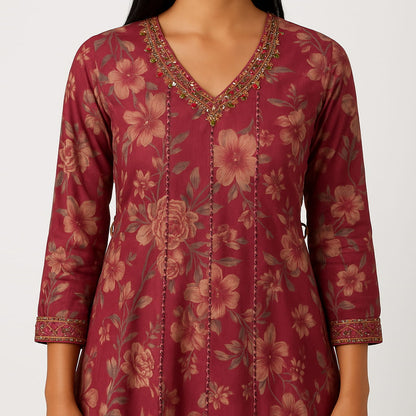 Flare Fit Printed V-Neck Flash Buy Kurta With Pant With Dupatta Set