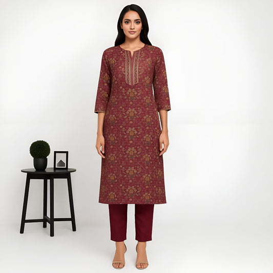 Straight Fit Printed Round Neck Flash Buy Kurta