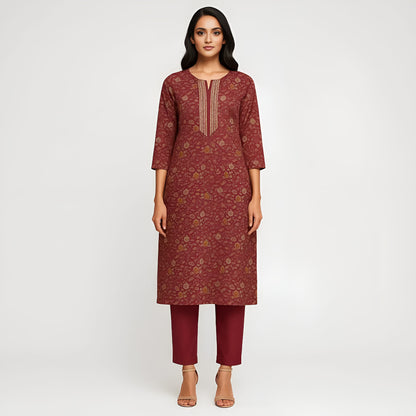 Straight Fit Printed Round Neck Flash Buy Kurta