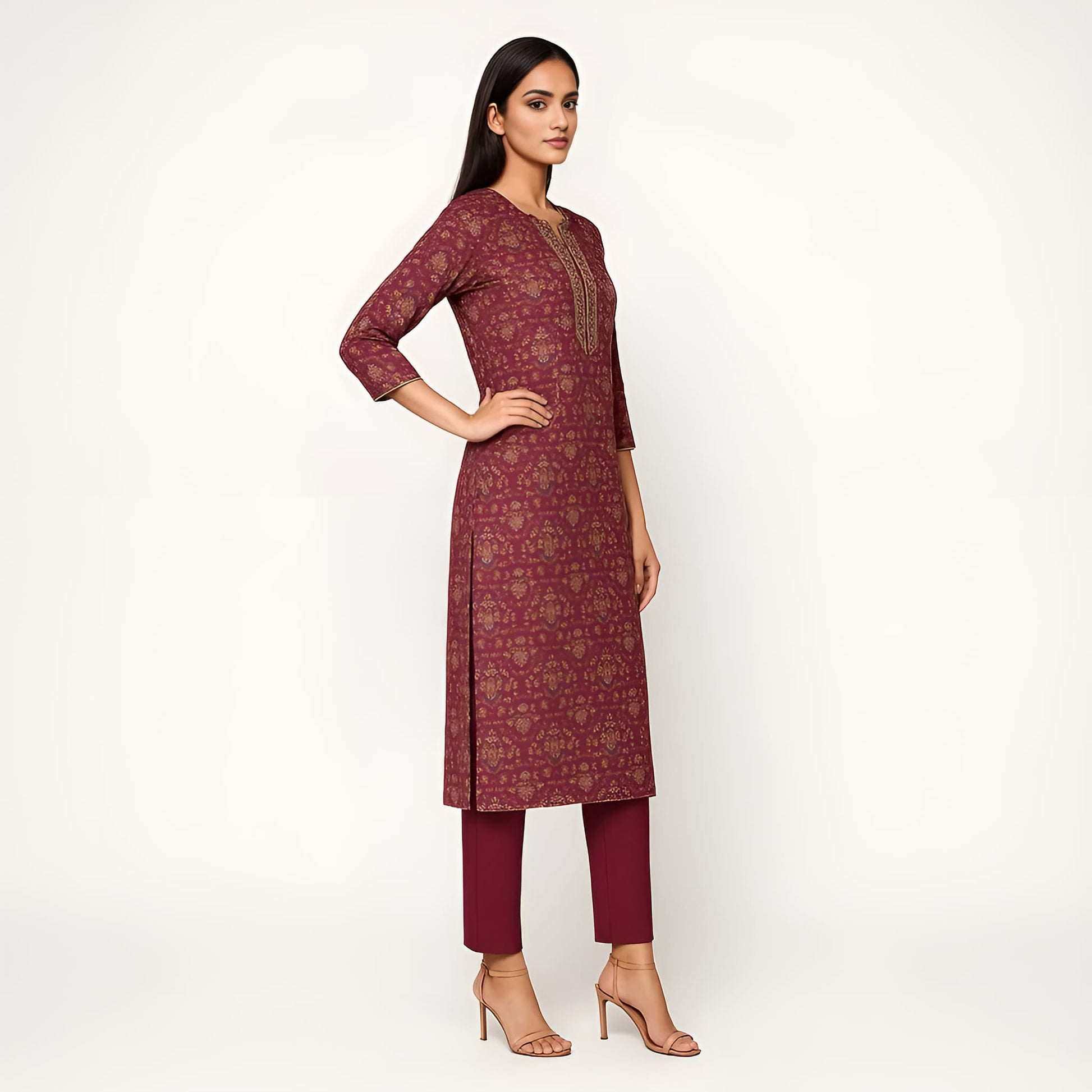 Straight Fit Printed Round Neck Flash Buy Kurta