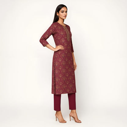 Straight Fit Printed Round Neck Flash Buy Kurta