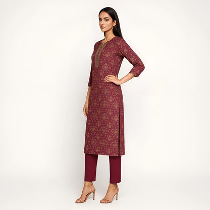 Straight Fit Printed Round Neck Flash Buy Kurta