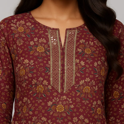 Straight Fit Printed Round Neck Flash Buy Kurta