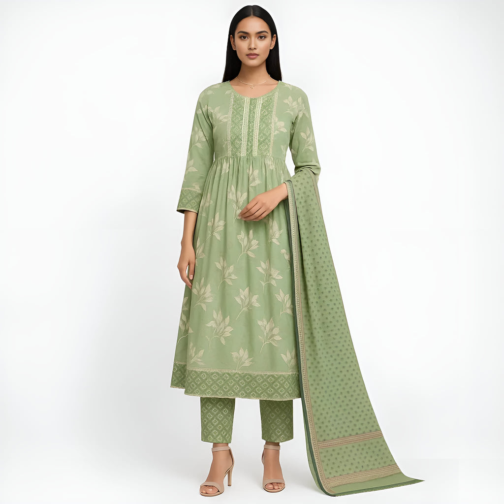 Flare Fit Printed Round Neck Flash Buy Kurta With Pant With Dupatta Set