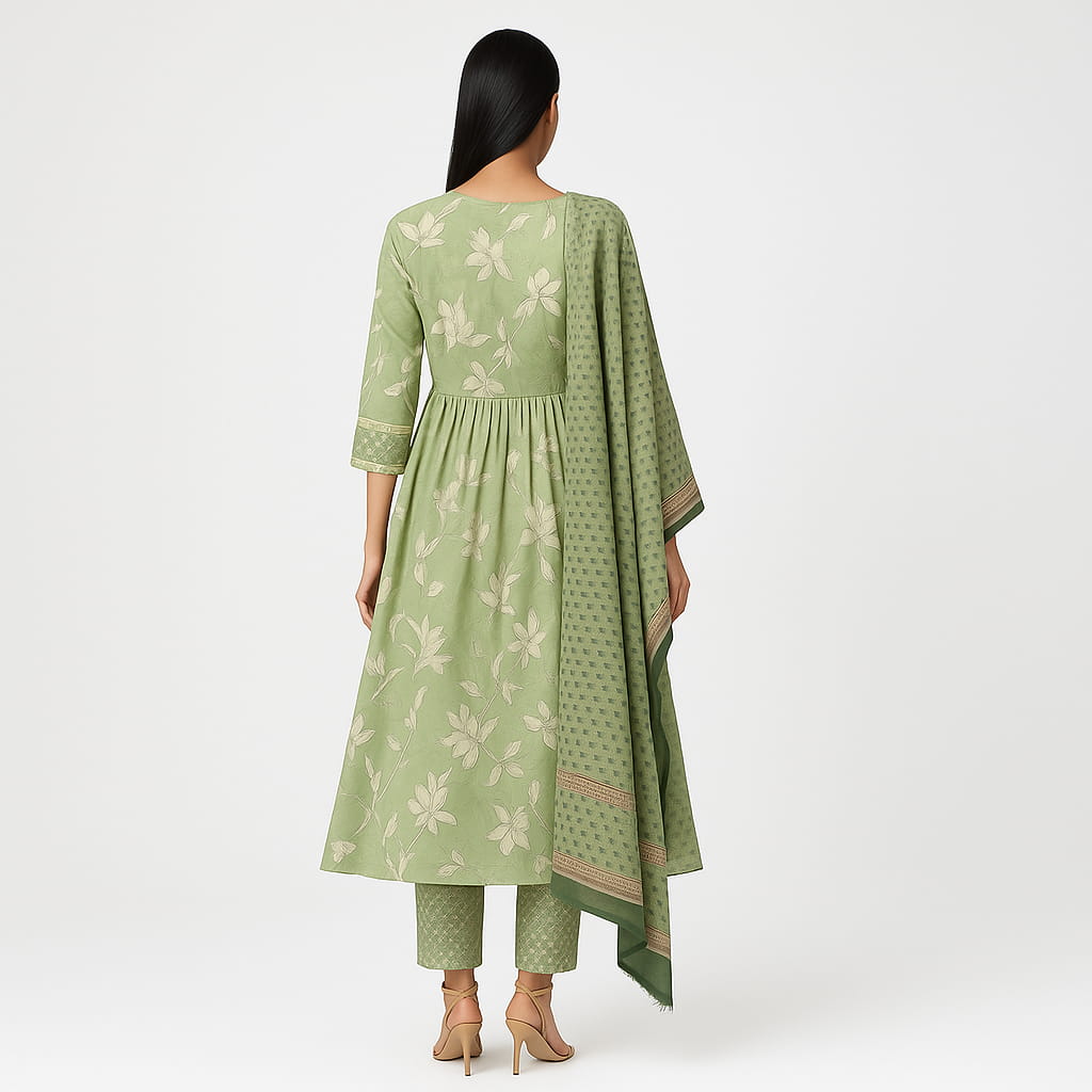 Flare Fit Printed Round Neck Flash Buy Kurta With Pant With Dupatta Set