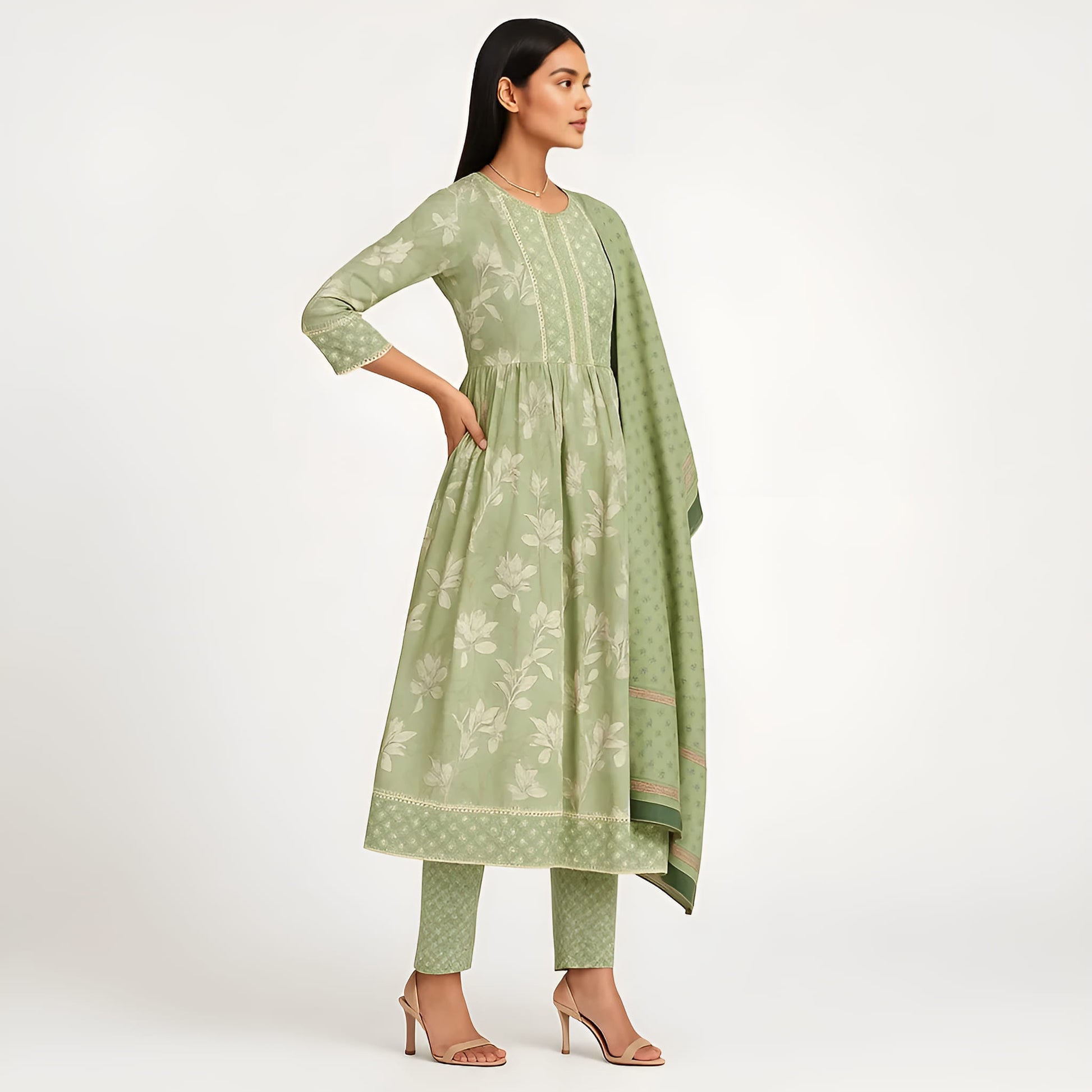 Flare Fit Printed Round Neck Flash Buy Kurta With Pant With Dupatta Set