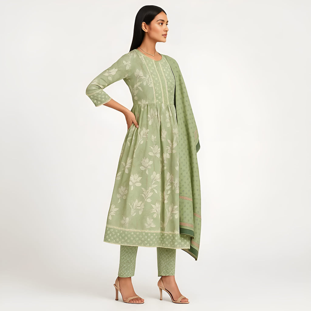 Flare Fit Printed Round Neck Flash Buy Kurta With Pant With Dupatta Set