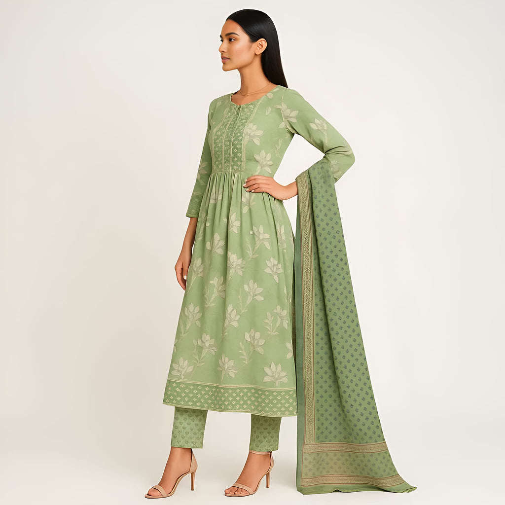 Flare Fit Printed Round Neck Flash Buy Kurta With Pant With Dupatta Set