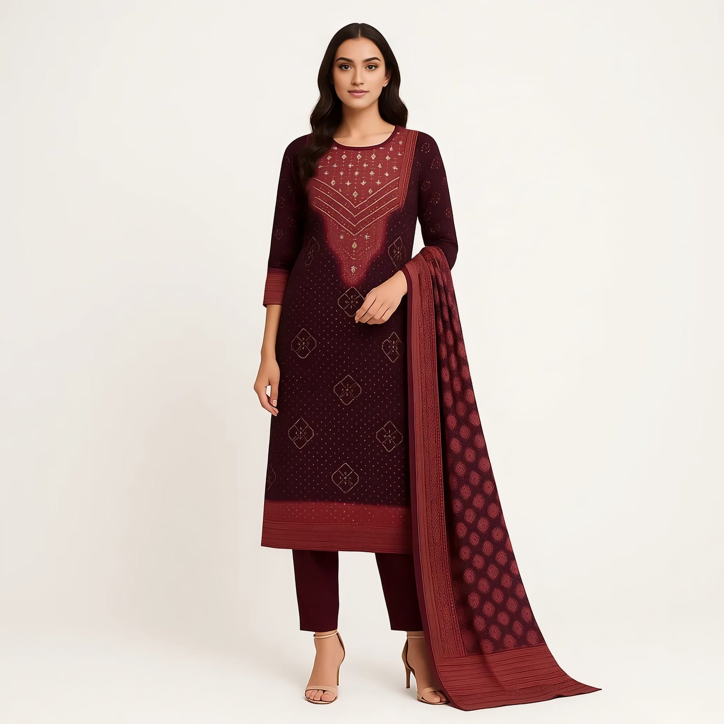 Straight Fit Printed Round Neck Flash Buy Kurta With Pant With Dupatta Set