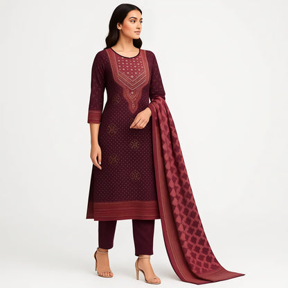 Straight Fit Printed Round Neck Flash Buy Kurta With Pant With Dupatta Set