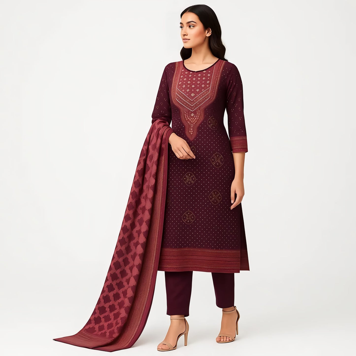 Straight Fit Printed Round Neck Flash Buy Kurta With Pant With Dupatta Set
