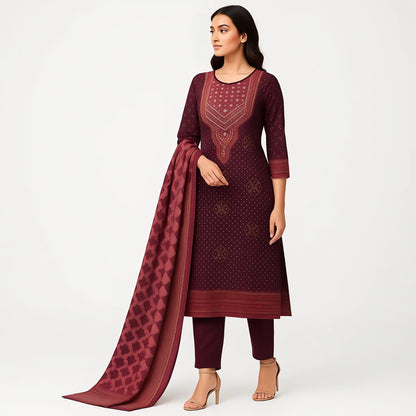 Straight Fit Printed Round Neck Flash Buy Kurta With Pant With Dupatta Set