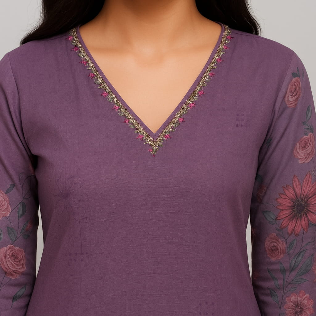 Straight Fit Printed V-Neck Flash Buy Kurta With Pant With Dupatta Set