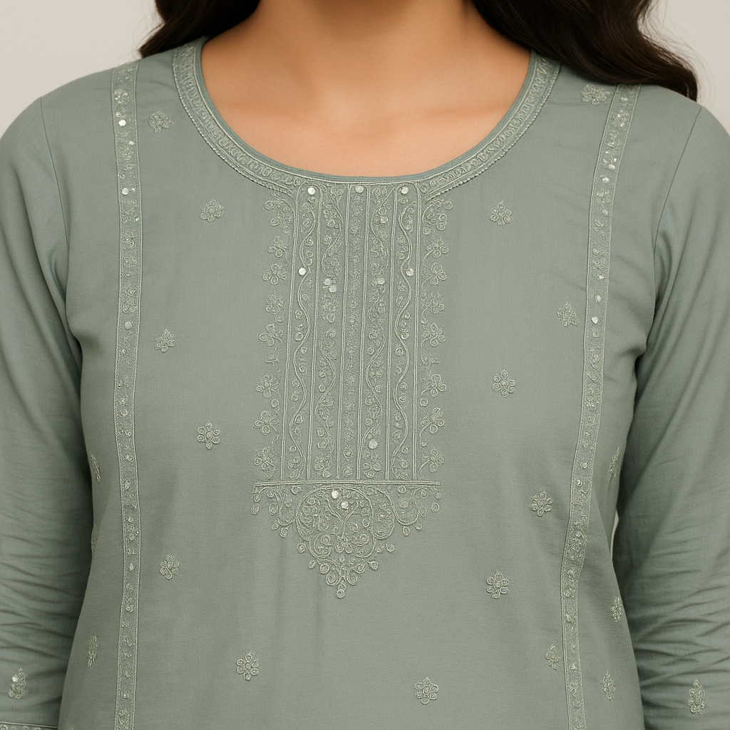 Straight Fit Embellished Kurta With Pant With Dupatta Set